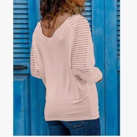 V Neck Striped Sheer Mesh Blouse - Picture 2 of 2